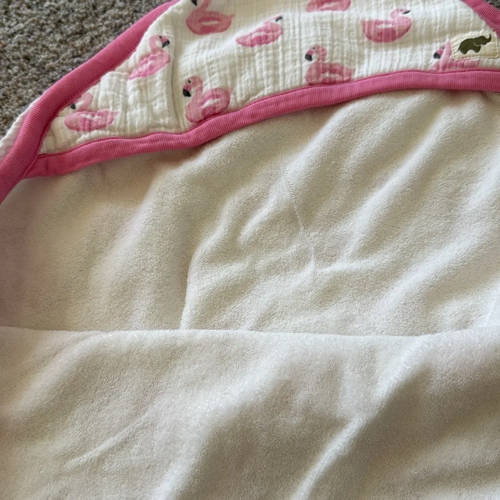 Monica and Andy Pink Flamingo hooded towel